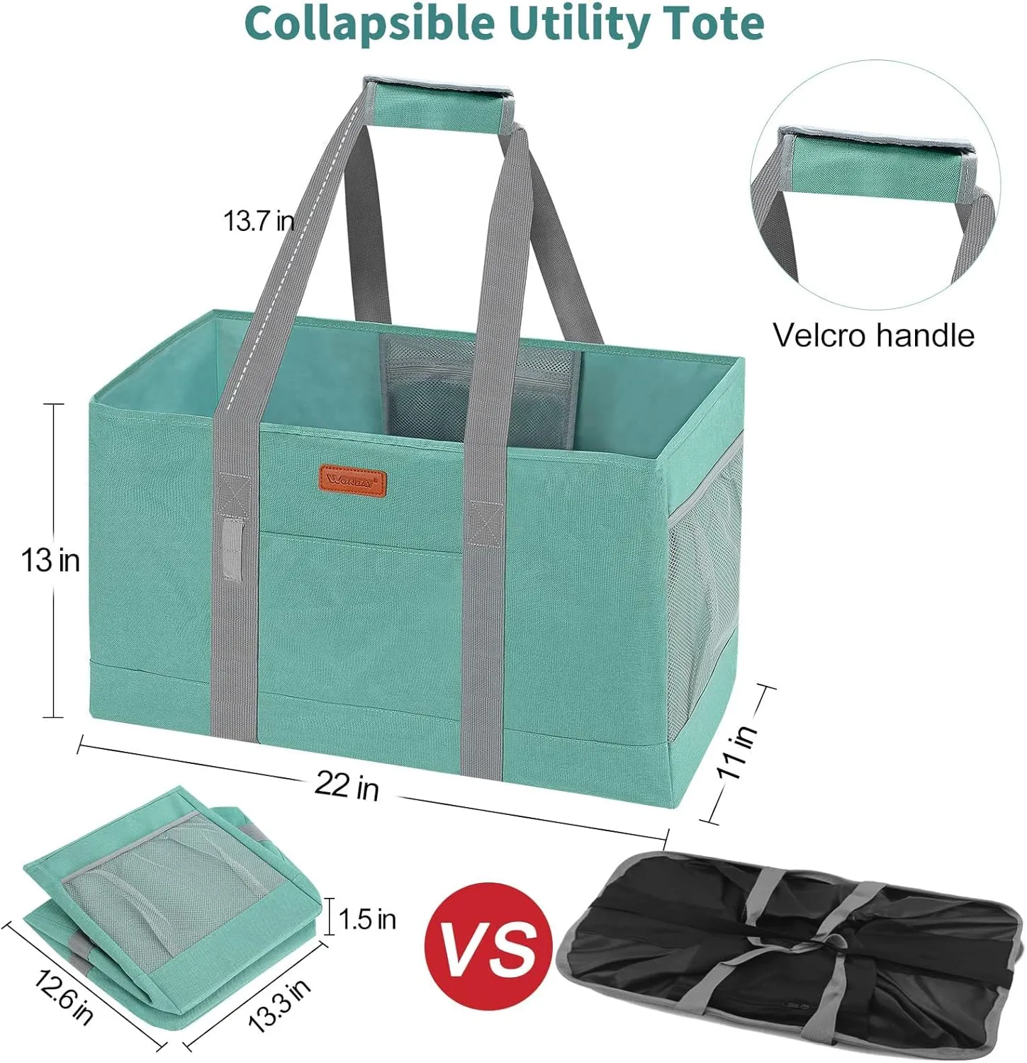 WONDAY Utility Tote, Extra Large Utility Tote Bag, Reusable Grocery Bags Foldable, Large Tote Bag With Handles Shopping Bags for Groceries, Picnic, Beach, Laundry (Green)