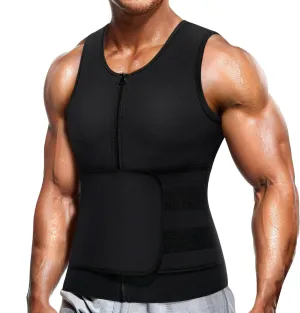 Wonderience Neoprene Sauna Suit for Men Waist Trainer Vest Zipper Body Shaper with Adjustable Tank Top