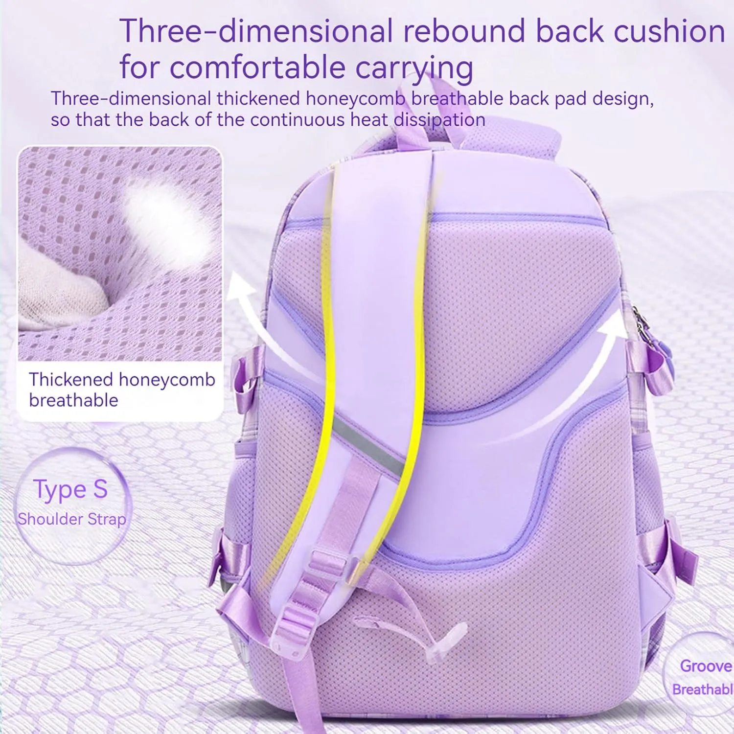 WYCY School Backpacks for Girls Kawaii Backpack Large Capacity Kids School Bag for Girls 6-12 Years Old (plaid purple)
