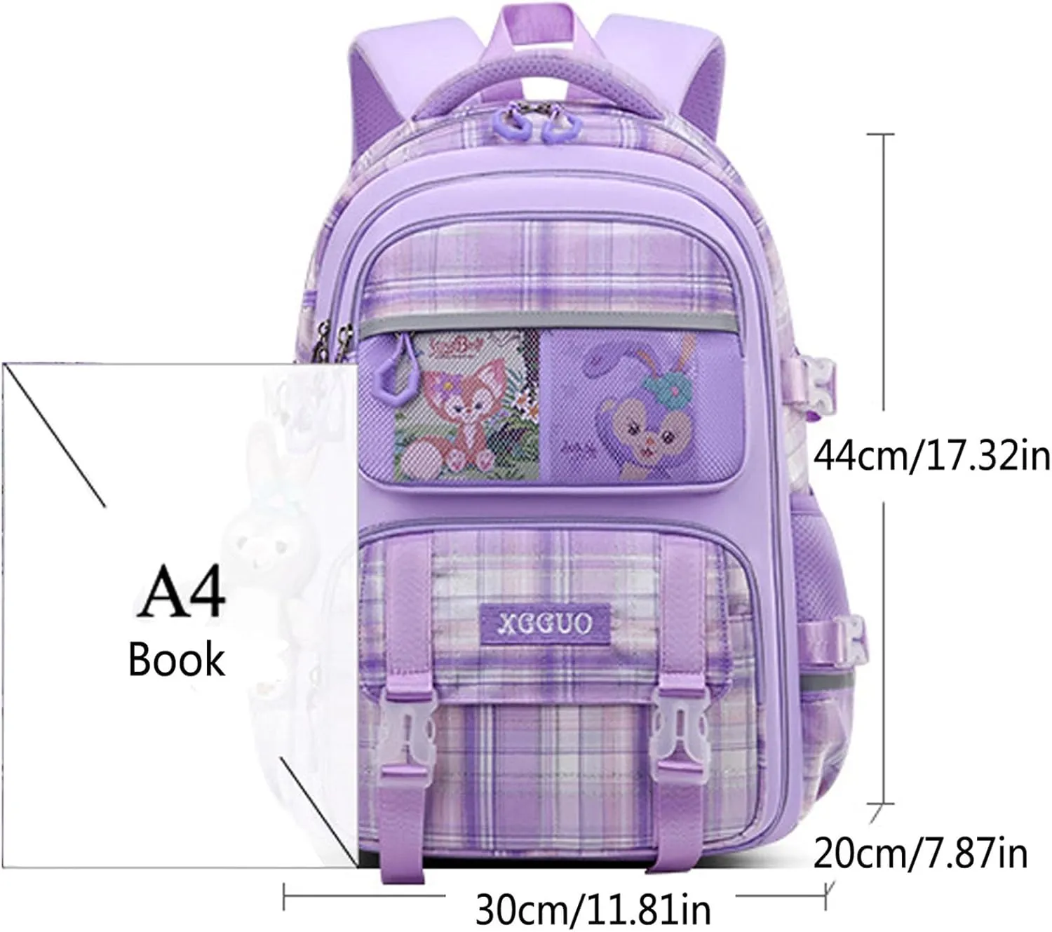 WYCY School Backpacks for Girls Kawaii Backpack Large Capacity Kids School Bag for Girls 6-12 Years Old (plaid purple)