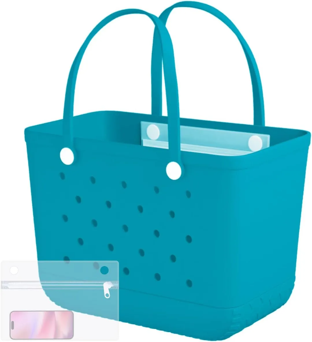 X-Large Rubber Beach Bag Tote Waterproof Tote Bag with Zipper Pocket Modern Travel Tote Bag Sports Beach (Lake Blue, X-Large)