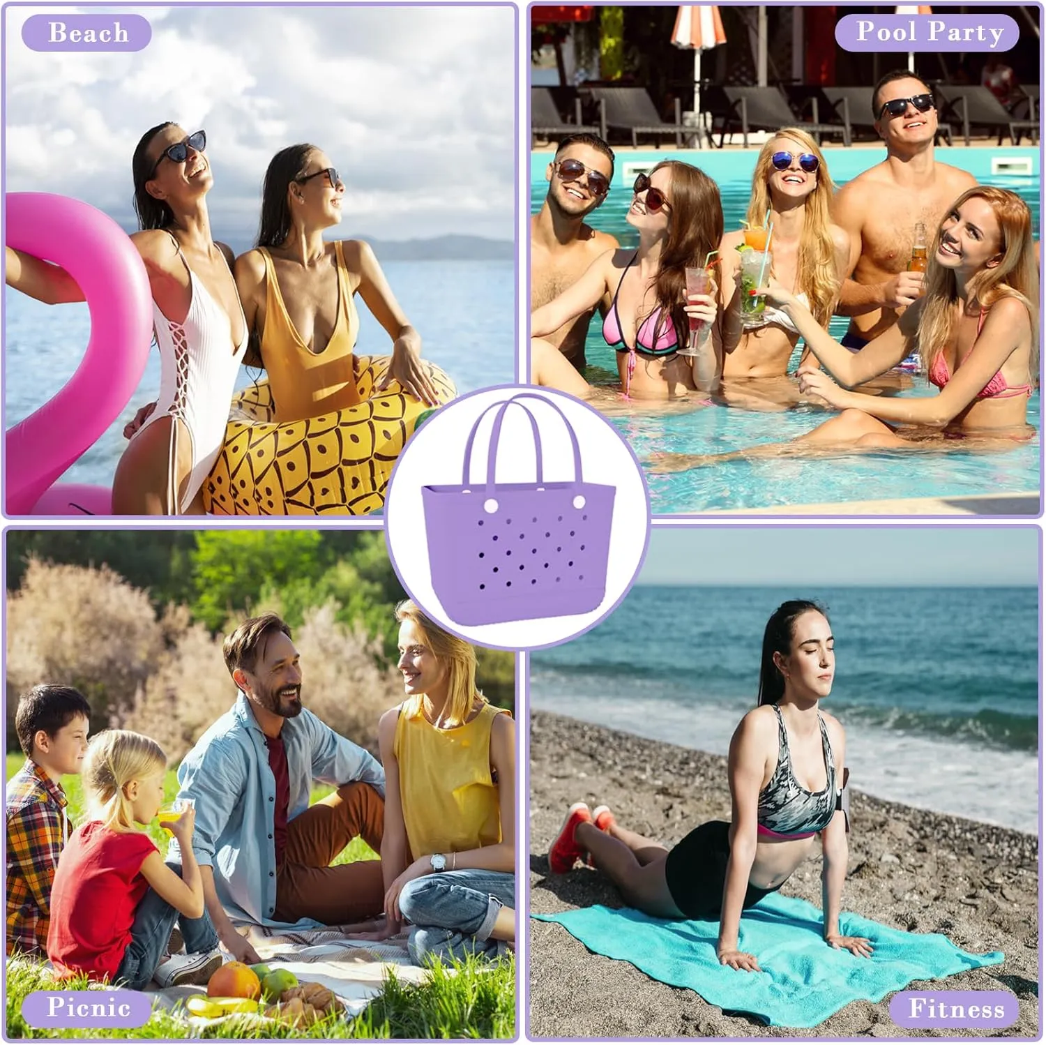 X-Large Rubber Beach Bag Tote Waterproof Tote Bag with Zipper Pocket Modern Travel Tote Bag Sports Beach