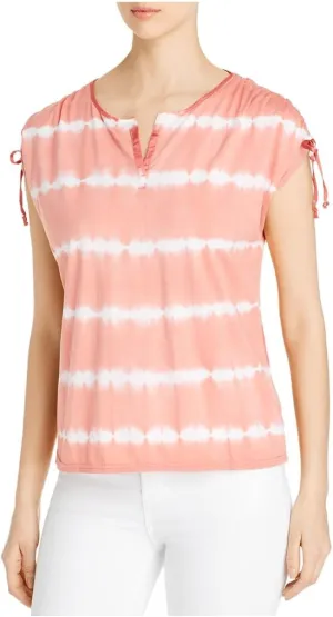 XCVI Womens Selkie Tie Dye Split Neck T-Shirt Red M
