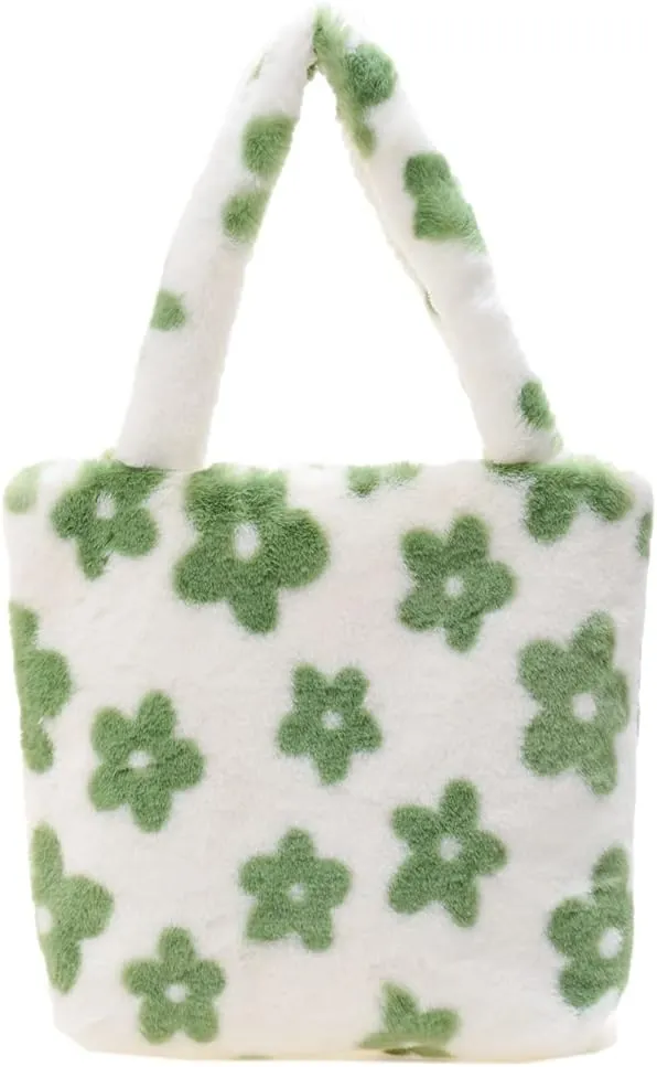Y2K Plush Underarm Bag, Ladies Fluffy Shoulder Bag, Women Furry Flower Tote for Autumn and Winter