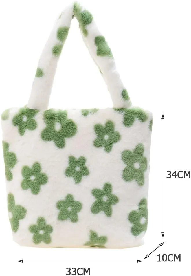 Y2K Plush Underarm Bag, Ladies Fluffy Shoulder Bag, Women Furry Flower Tote for Autumn and Winter