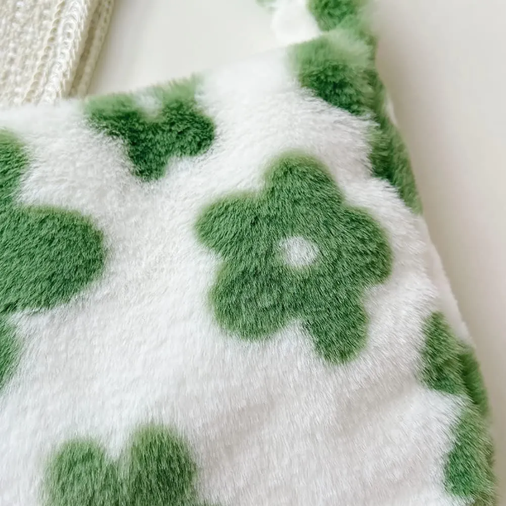 Y2K Plush Underarm Bag, Ladies Fluffy Shoulder Bag, Women Furry Flower Tote for Autumn and Winter