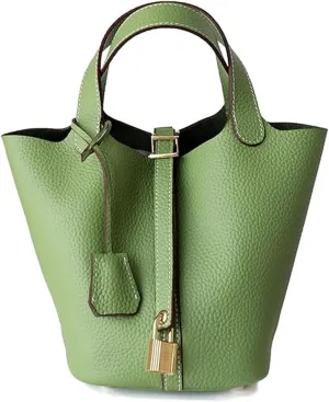 Yatoga Top Handle Satchel Genuine Leather Lock Design Bucket Bag Vegetable Basket, Fashionable and Versatile Shoulder Handbag