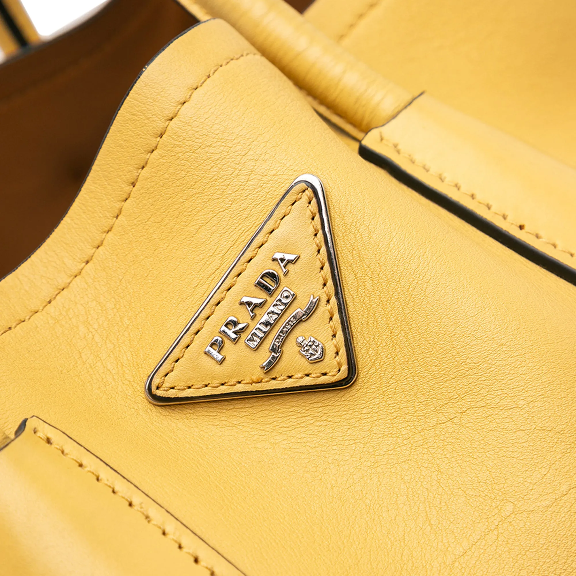 Yellow Prada Large City Calf Double Satchel