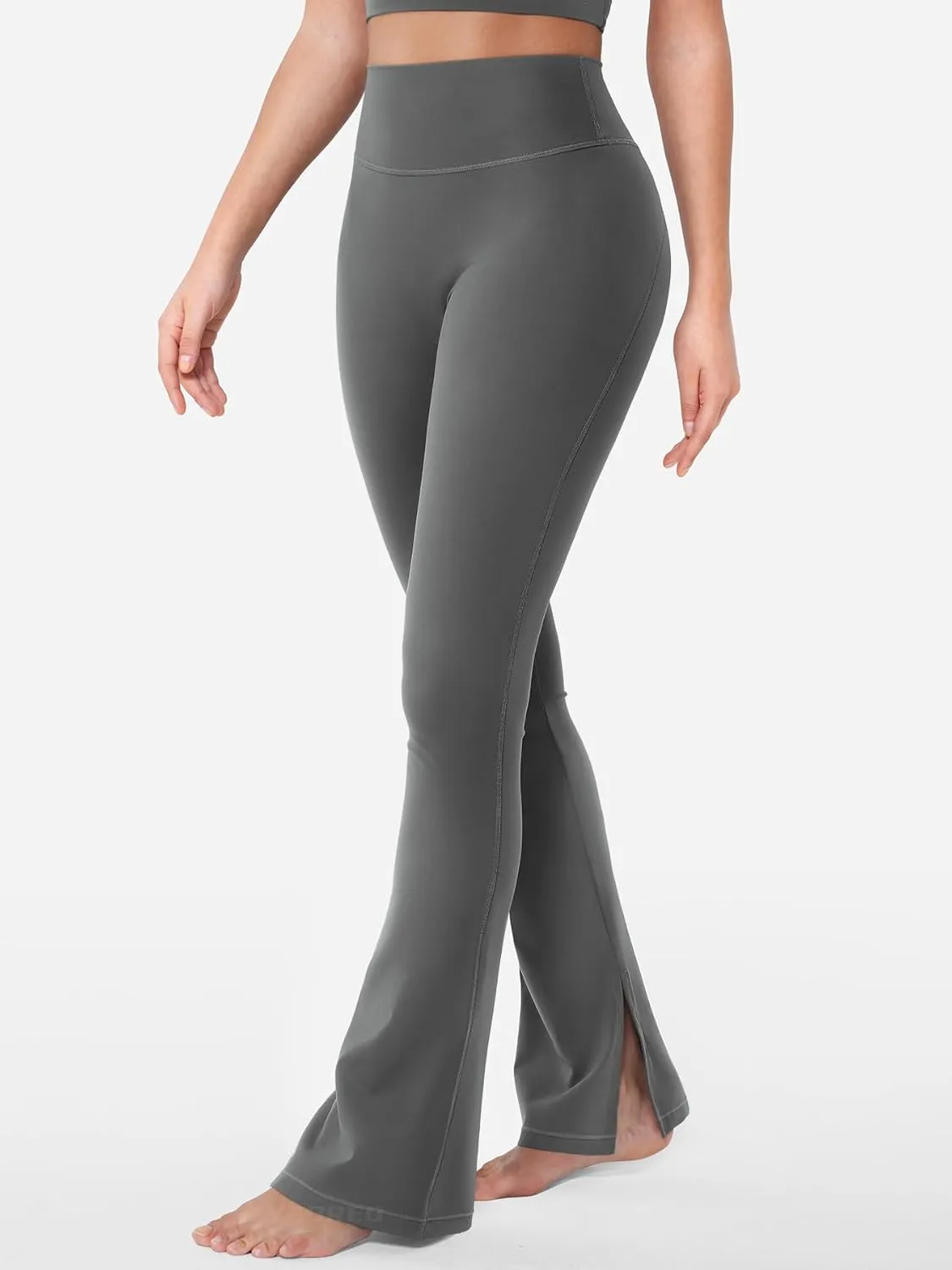 YEOREO Flare Split Hem Leggings for Women Tummy Control Workout Leggings Nasreen Hidden Scrunch Bootcut Gym Yoga Pants