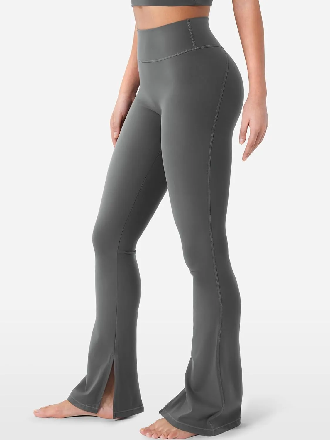 YEOREO Flare Split Hem Leggings for Women Tummy Control Workout Leggings Nasreen Hidden Scrunch Bootcut Gym Yoga Pants