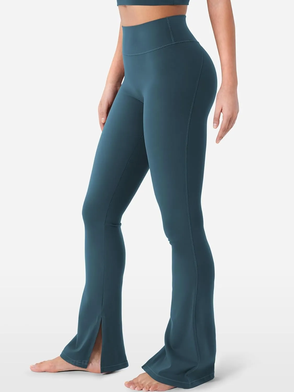 YEOREO Flare Split Hem Leggings for Women Tummy Control Workout Leggings Nasreen Hidden Scrunch Bootcut Gym Yoga Pants