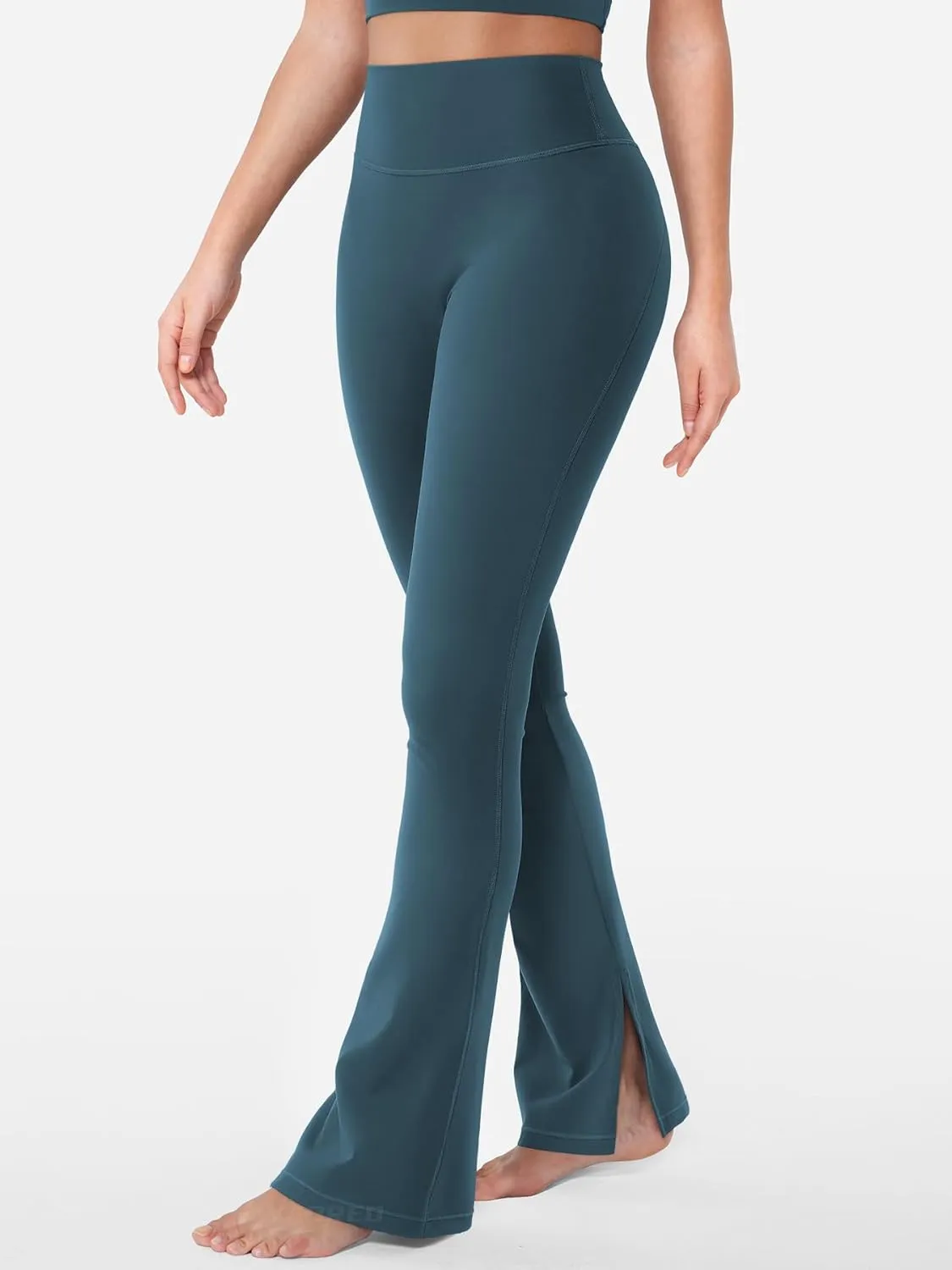 YEOREO Flare Split Hem Leggings for Women Tummy Control Workout Leggings Nasreen Hidden Scrunch Bootcut Gym Yoga Pants