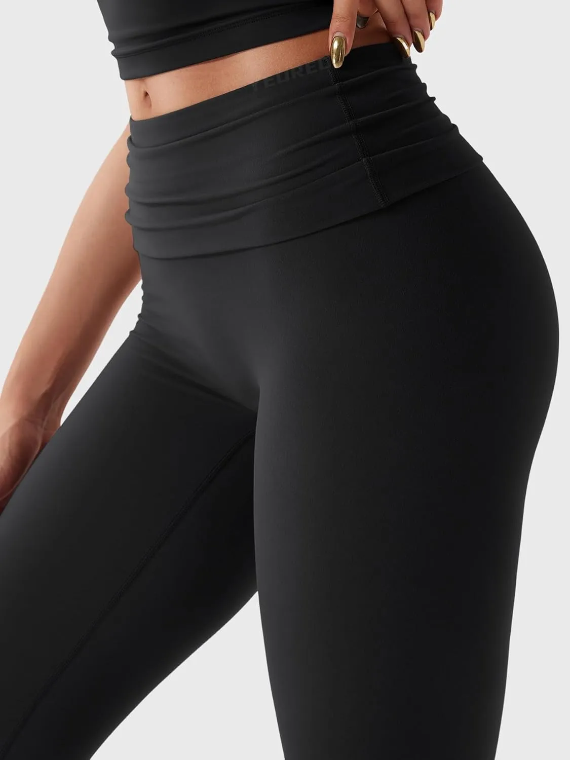 YEOREO Romola Fold Over Waist Yoga Leggings for Women Buttery Soft Hidden Scrunch Butt Lifting Workout Tights