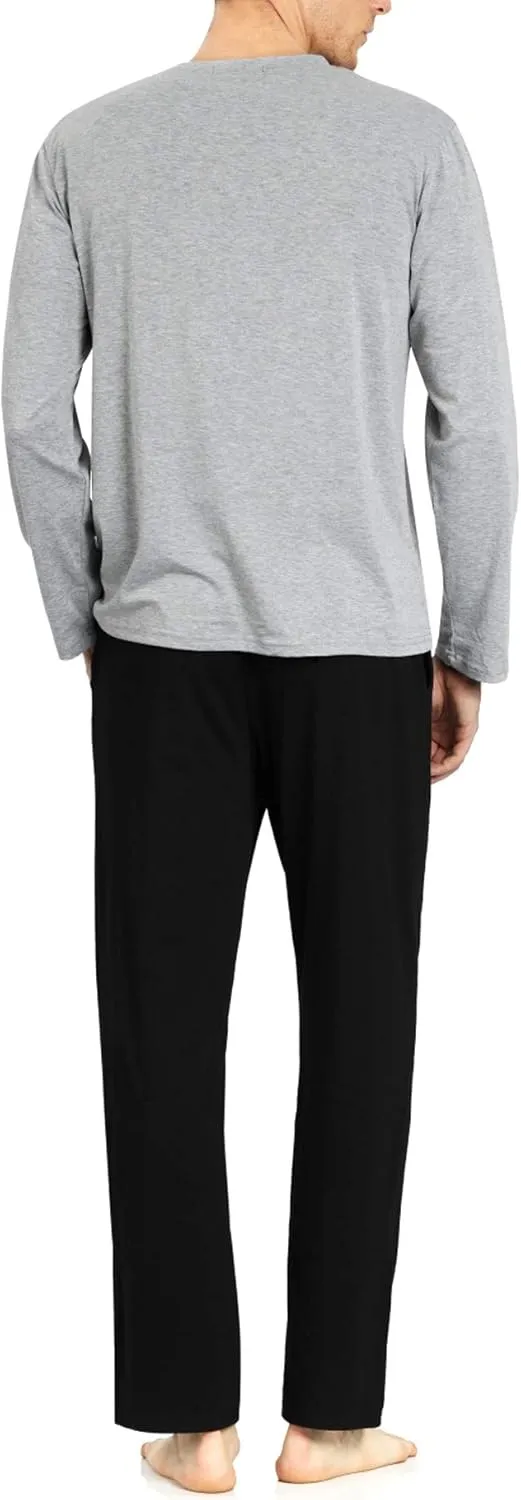 YIMANIE Men's Pajamas Set Soft Cotton Long Sleeves and Pajamas pants Classic Sleepwear Lounge Set