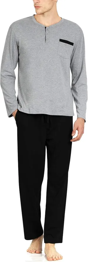 YIMANIE Men's Pajamas Set Soft Cotton Long Sleeves and Pajamas pants Classic Sleepwear Lounge Set