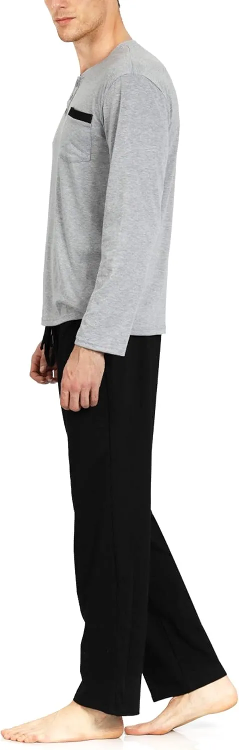 YIMANIE Men's Pajamas Set Soft Cotton Long Sleeves and Pajamas pants Classic Sleepwear Lounge Set