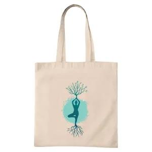 Yoga Gift Tree Pose Meditation Yoga Branches and Roots Natural White Multicolor Canvas Tote Bag