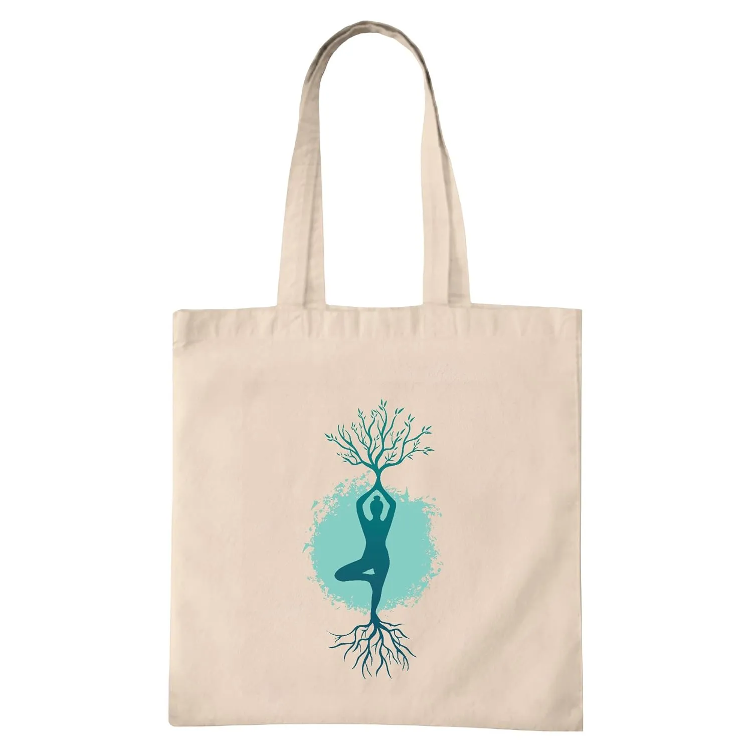 Yoga Gift Tree Pose Meditation Yoga Branches and Roots Natural White Multicolor Canvas Tote Bag
