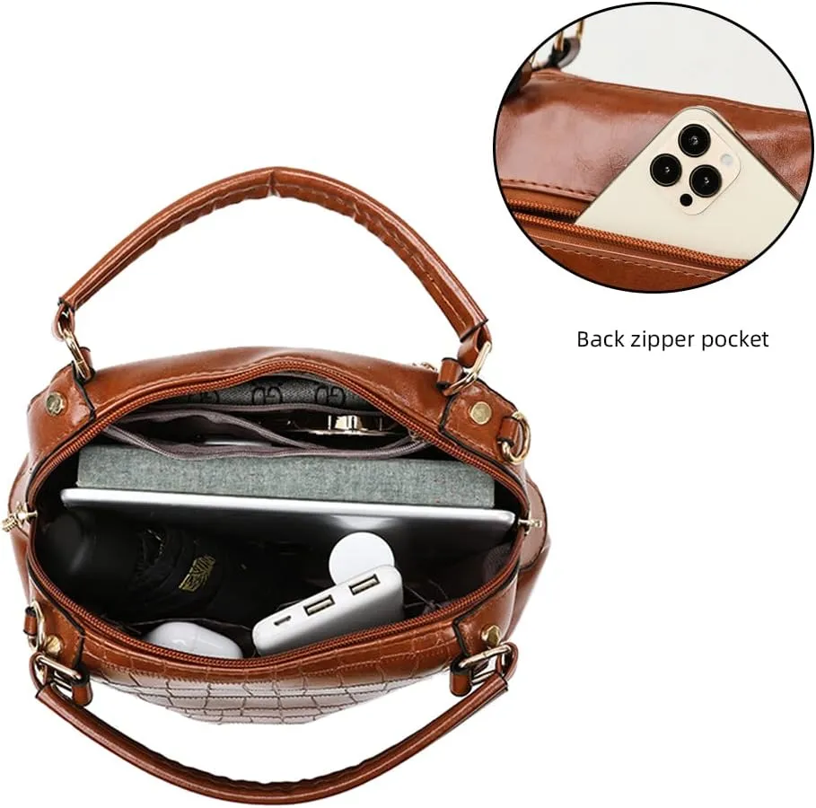 Yohora Women's Handbags Designer Shoulder Bag Leather Crossbody Satchel Crocodile Pattern Top Handle Bag