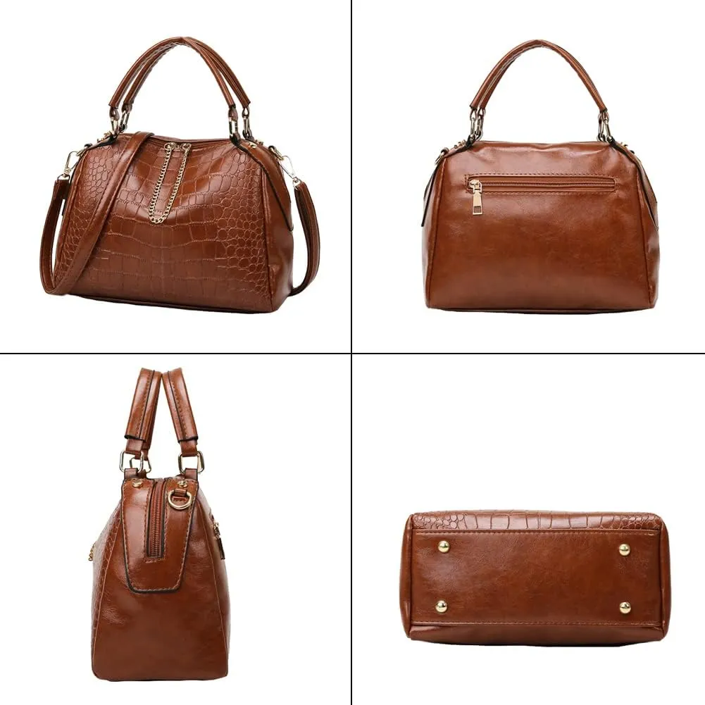 Yohora Women's Handbags Designer Shoulder Bag Leather Crossbody Satchel Crocodile Pattern Top Handle Bag