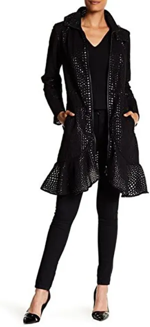 ZAC Zac Posen Capri Hooded Perforated Trench Coat M Black