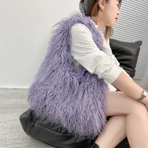 Zcargel Women's Puffy Tote Bag Plush Handbag Tote Bag Faux Fur Fluffy Bag Shoulder Bag Shopping Bag for Large Handy Beach Bag