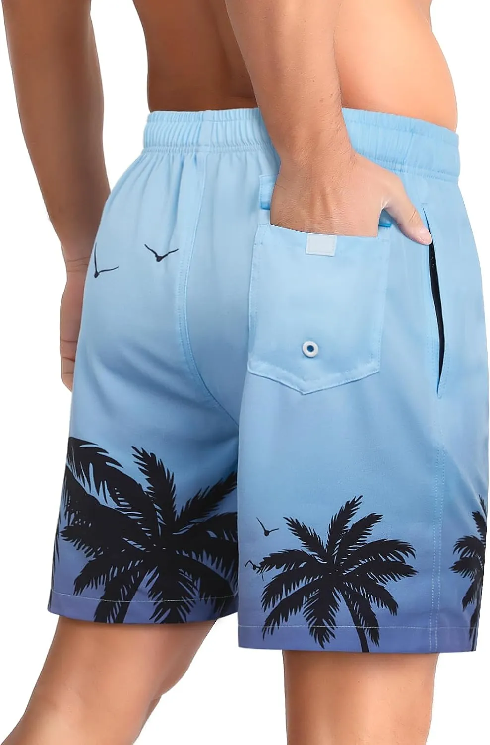 zeetoo Mens Swim Trunks with Compression Liner 5" Inseam Quick Dry Beach Shorts with Zipper Pockets