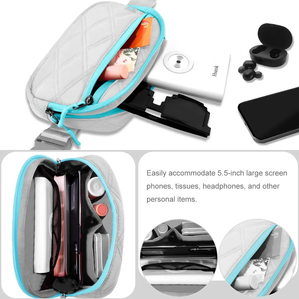 ZINZ Fanny Packs Waist Belt Bags for Travel and Daily Use, Crossbody Bum Hip Bag for Women and Men,Gray Blue