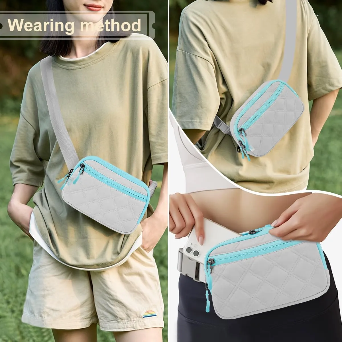 ZINZ Fanny Packs Waist Belt Bags for Travel and Daily Use, Crossbody Bum Hip Bag for Women and Men,Gray Blue