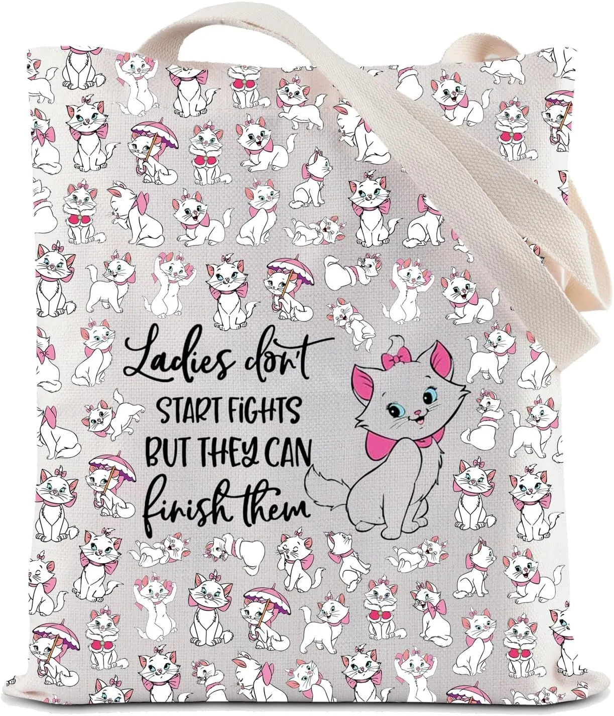 ZJXHPO Cartoon Cat Tote Bag Ladies Don't Start Fight Reusable Grocery Shopping Bag Cat Ladies Shoulder Bag