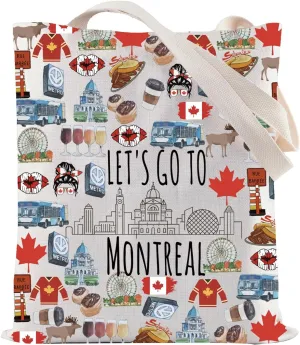 ZJXHPO Montreal Skyline Tote Bag Let’s Go To Montreal Reusable Tote Bag Montreal Canada Vacation Gift Montreal Souvenir