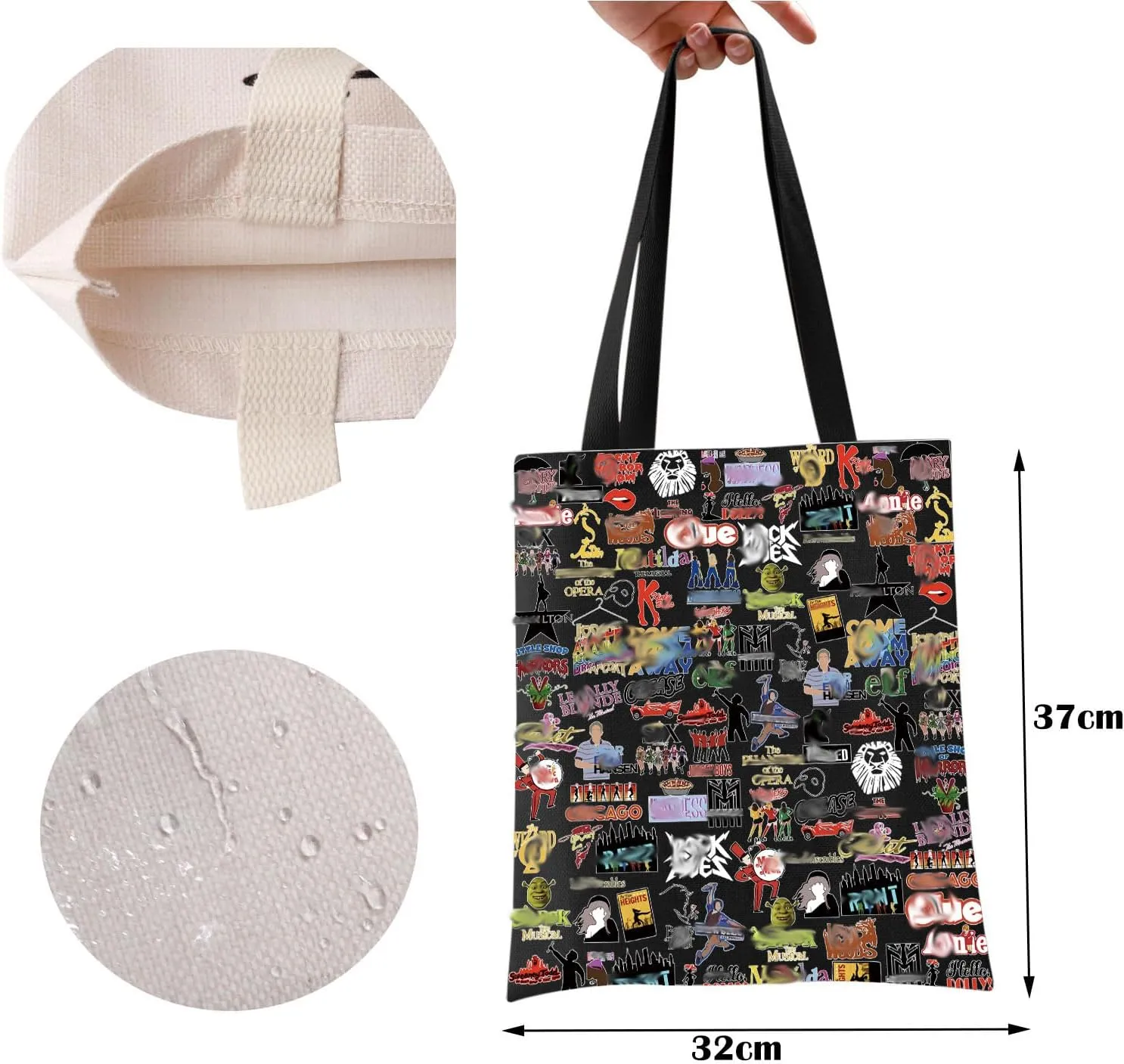 ZJXHPO Musical Tote Bag Theater Reusable Grocery Tote Bag Musical Lover Gift Shoulder Bag