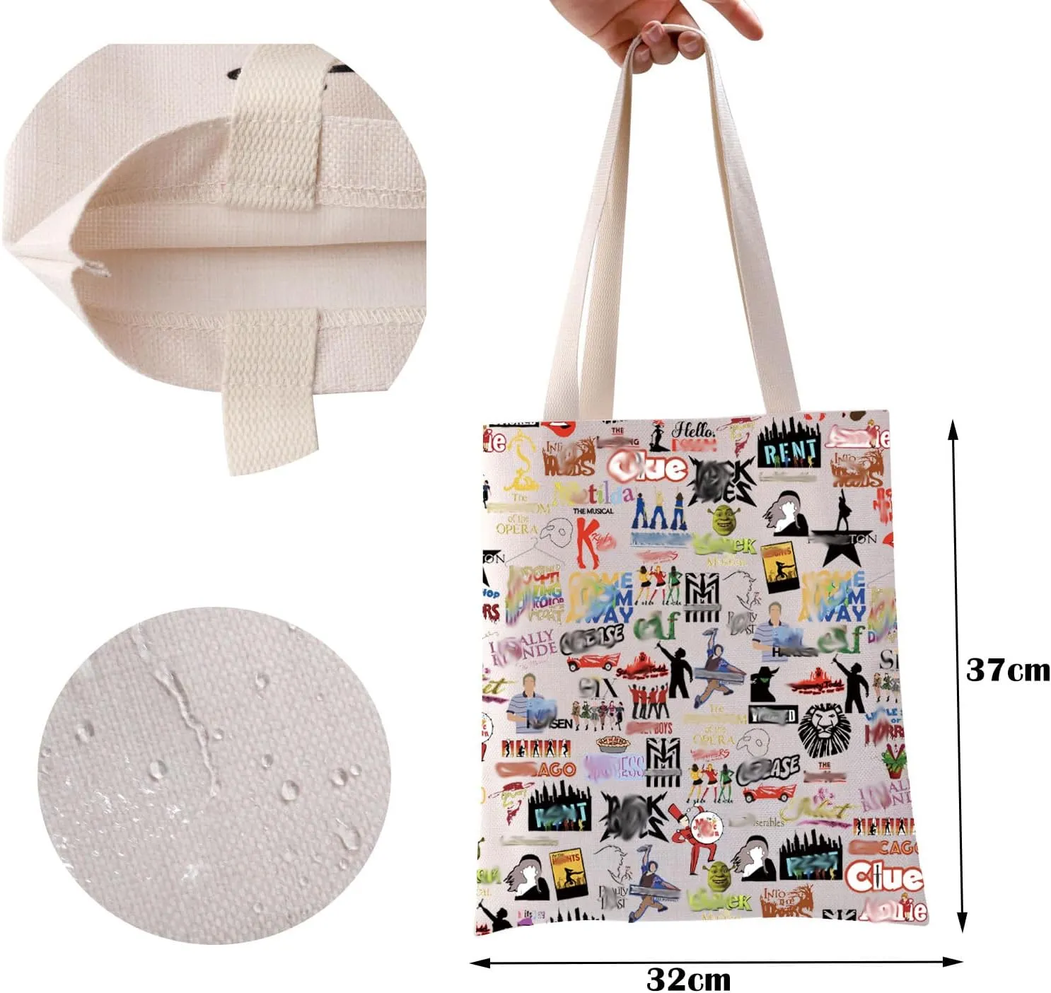 ZJXHPO Musical Tote Bag Theater Reusable Grocery Tote Bag Musical Lover Gift Shoulder Bag