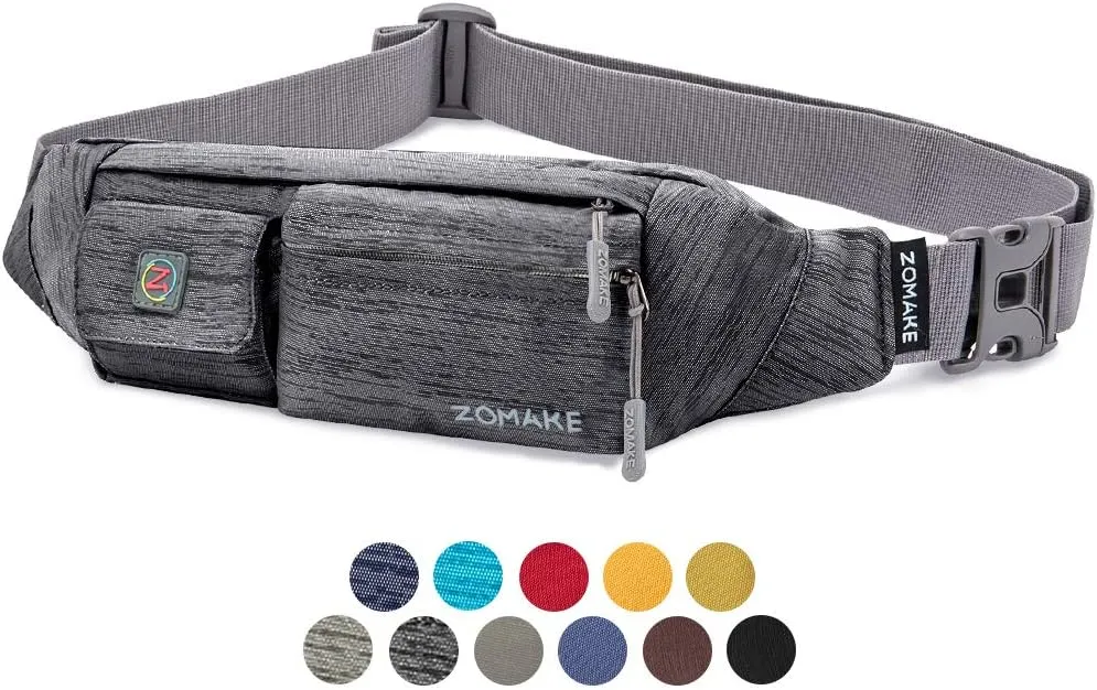 ZOMAKE Small Crossbody Fanny Pack for Women Men, Runner Belt Bag with Adjustable Strap, Water Resistant Waist Bag for Running
