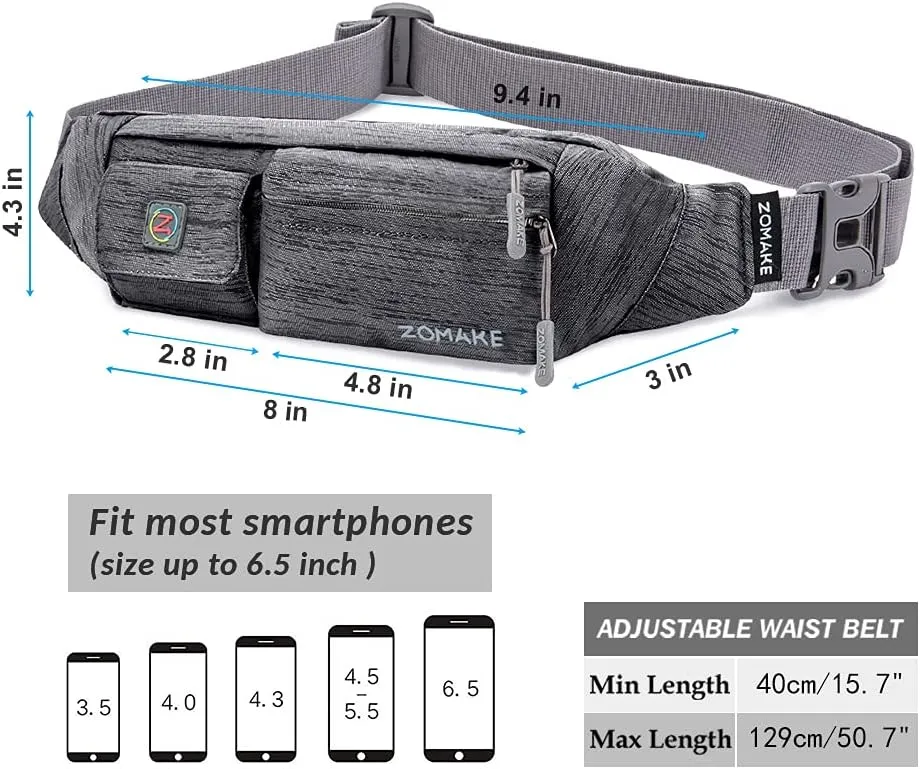 ZOMAKE Small Crossbody Fanny Pack for Women Men, Runner Belt Bag with Adjustable Strap, Water Resistant Waist Bag for Running